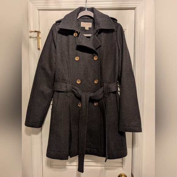 Michael Kors Gray Double-Breasted Wool Trench Coat - Picture 1 of 6
